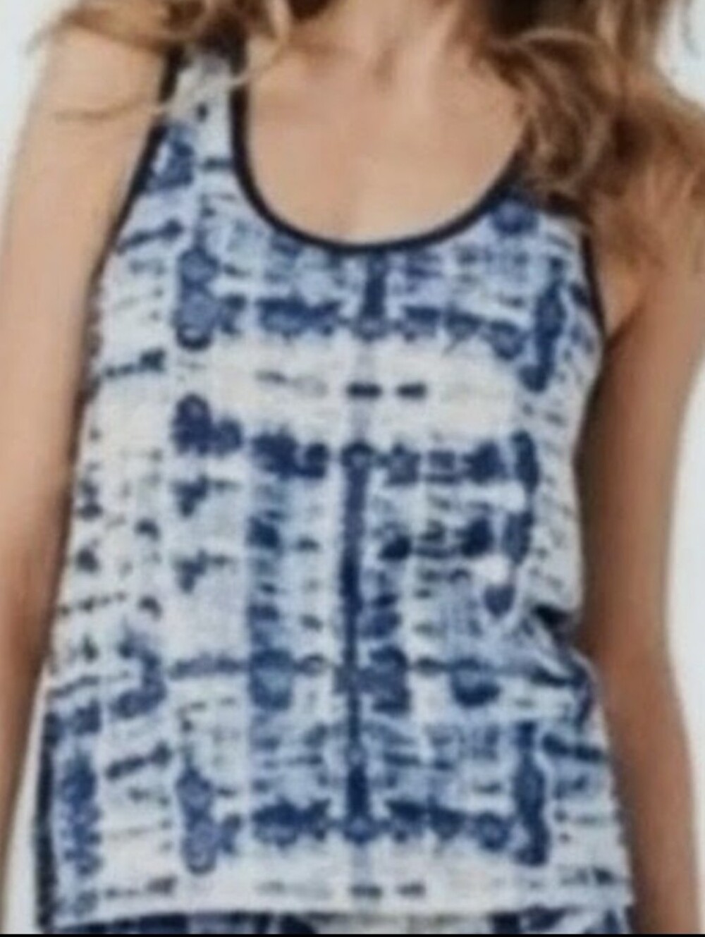 Lucky Brand Tank Top Scoop Neck Tie Dye Ultra Soft Lounge Casual Blue White M